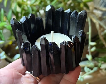 ブラジル産クォーツポイントキャンドルホルダー：天然水晶標本、ガラス