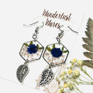 Pressed Flower Earrings | Floral Earrings | Queen Anne’s Lace Earrings | Silver Filigree Earrings | Boho Earrings | Purple Flower Earrings