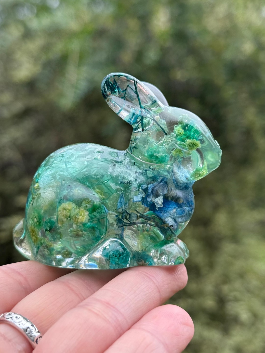 Resin Figure Rabbit Resin Bunny Figurine | Moss in Resin | Floral Decor | Nature Terrarium ...