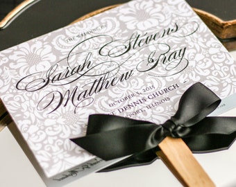 Fan Wedding Ceremony Program, Damask Fan Program, Fan Programs, Black and White Wedding Stationery - "Classic Romance" Fan Program - DEPOSIT