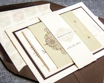 Vintage Invitation Suite, Rustic Chic Wedding, Classic Wedding Invites, Sage Green Invitation Suite - "European Scroll" FP-2L-v3 SAMPLE