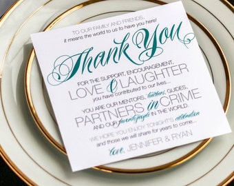 Reception Thank You Card, Wedding Square Table Sign, Script Teal and Navy - "Sweeping Script" Reception Thank You Sign 5.25x5.25 - DEPOSIT