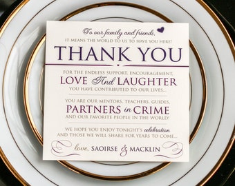 Purple and Gold, Wedding Reception, Square Table Sign, Heart Thank You - "Romantic Flourish" Reception Thank You Sign 5.25x5.25 - DEPOSIT