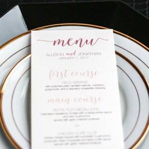 Rose and Blush Reception Menus, Calligraphy Wedding Dinner Menus, Elegant Menu Card - "Whimsical Calligraphy" Flat Menu, No Layers - DEPOSIT