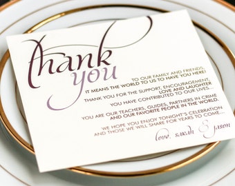 Wedding Thank You Place Card, Square Calligraphy signage, Purple Theme - "Dramatic Script" Reception Thank You Sign 5.25x5.25 - DEPOSIT