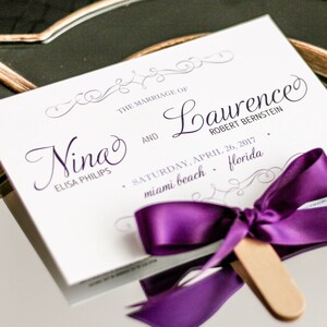 Purple Wedding Program, Elegant Ceremony Programs, Fan Programs, Vintage Wedding Stationery - &quot;Enchanting Vintage&quot; Fan Program - DEPOSIT