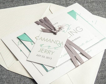 Mint Wedding Invitation Suite, Modern Beach Invites, Clean and Modern Invitation - "Modern Calligraphy" FP-NL-v3 SAMPLE