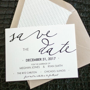 Modern Wedding Invitations, Calligraphy Invitation, Black, Gold and Silver - "Modern Calligraphy" Save the Date Card with Envelope - DEPOSIT