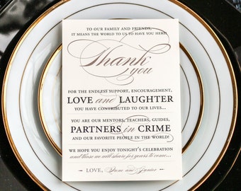 Neutral Wedding Decor, Wedding Reception Thank You, Place Setting Table Decor - "Classic Romance" Reception Thank You Sign 5 x 7 - DEPOSIT