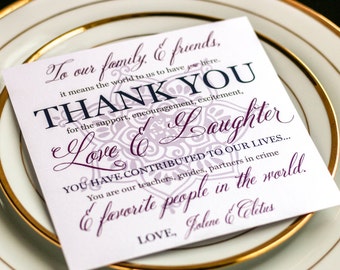 Purple, Navy and Grey, Indian Wedding, Reception Decor, Thank You Place Card - "Modern Henna" Reception Thank You Sign 5.25x5.25 - DEPOSIT