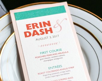 Blush, Coral and Aqua, Dinner Menu, Reception Menus, Destination Wedding Menus, Stationery - "Bold Striped" Flat Menu, 1 Layer - DEPOSIT