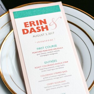 Blush, Coral and Aqua, Dinner Menu, Reception Menus, Destination Wedding Menus, Stationery - &quot;Bold Striped&quot; Flat Menu, 1 Layer - DEPOSIT