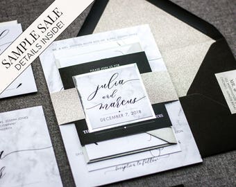 Calligraphy Invite Romantic Calligraphy Wedding Invitations Dramatic Invitations Sparkly Invitations Whimsical Calligraphy DEPOSIT