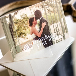 Sage Green and Ivory, Wedding Photo Thank You, Elegant Thank You Card, Notecard - "European Scroll" Folded Photo Thank You Cards - DEPOSIT