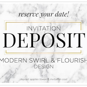 Whimsical Wedding Invitation, Invitations Printed, Calligraphy Invitation Suite, Old Hollywood Wedding Modern Swirl & Flourish DEPOSIT image 1