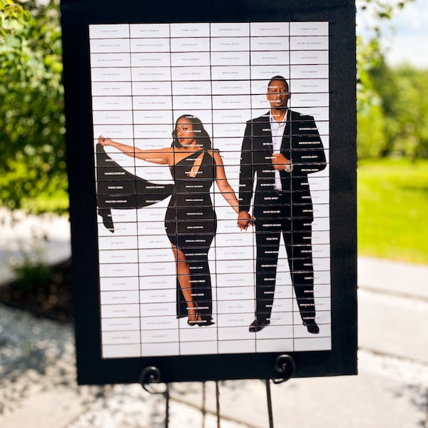 Bold Wedding Seating Chart, Black and White Place Cards, Photo Board, African Couple Wedding Reception, Event Board - Photo Place Card Board