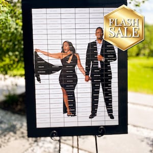 Tabella dei posti a sedere per matrimonio audace, segnaposto in bianco e nero, pannello fotografico, ricevimento di nozze di coppia africana, pannello per eventi - pannello per segnaposto fotografico