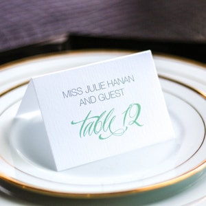 Classic Tented Wedding Placecards, Aqua Folded Place Setting Cards, Elegant Table Setting - "Sweeping Script" Tented Placecard v3- DEPOSIT