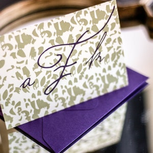 Floral Stationery, Monogram Thank You, Rustic Thank You Card, Sage and Purple - "Graceful Botanic" Folded Personalized Stationery - DEPOSIT