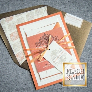 Copper and Brown Rustic Wedding Invitation, Fall Wedding Invitation, Vintage Wedding Invitations - "European Scroll" FP-1L-v1 SAMPLE