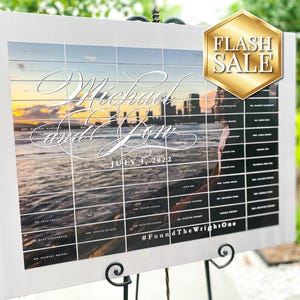 Aangepaste kaartbord voor bruiloft, unieke plaatskaarten met afbeeldingen, plaatskaart skyline, Idee voor bruiloftstafels - plaatskaartbord met foto