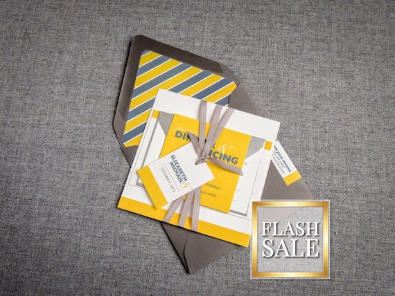 Yellow and Gray Wedding Invitations, Modern Wedding Invitations, Bar Mitzvah Invites, Striped Invitation - "Bold Striped" FP-NL-v2 SAMPLE