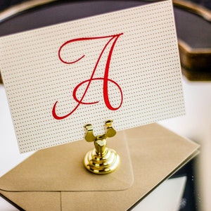 Red and Gold, Monogram Thank You Card, Custom Initial Stationery Cards - "Modern Swirl and Flourish" Flat Personalized Stationery - DEPOSIT