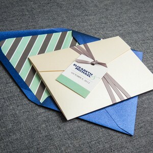 Mint Wedding Invitations, Pocketfold Invitations, Modern Invites, Destination Wedding Invitation - "Bold Striped" PF-1L-v1 SAMPLE image 3
