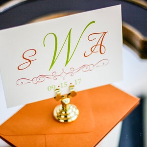Orange, Pink and Green, Monogram Stationery, Party Thank You Notecard - "Enchanting Vintage Flourish" Flat Personalized Stationery - DEPOSIT