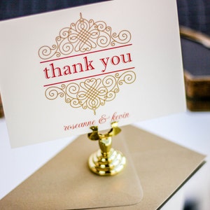 Rustic Thank You Cards, Vintage Card, Personalized Thank You Cards, Wedding Stationery - "European Scroll" Flat Thank You Cards - DEPOSIT
