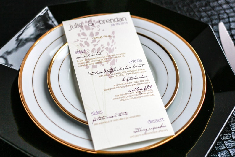 Rustic Wedding Menus Floral Wedding Stationery Purple Etsy