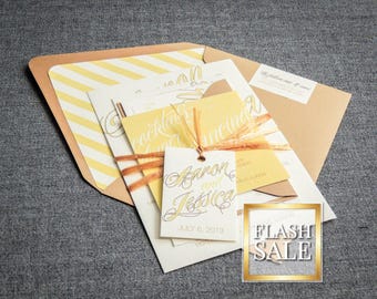 Yellow Wedding Invitations, Rustic Wedding Invitations, Destination Invitation, Beach Invitation Suite - "Sweeping Script" FP-NL-v3 SAMPLE