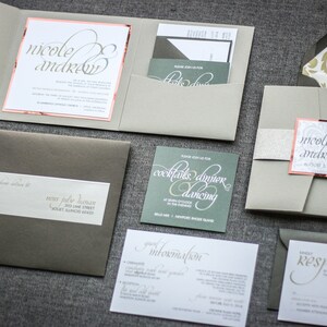 Modern Wedding Invitations, Calligraphy Invites, Luxury Wedding, Yellow and Grey Wedding, Pocketfold Dramatic Script PF-1L-v2 SAMPLE image 4