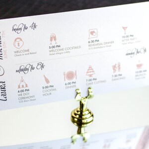 Cronograma de bodas moderno, calendario de eventos de fin de semana, bolsa de bienvenida para invitados, papelería moderna para eventos - Itinerario de fin de semana "Guión dramático" - DEPÓSITO