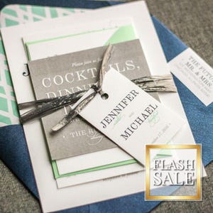 Navy and Mint Wedding Invitations, Navy Blue Invitation, Modern Invitation Suite, Elegant Mint Invite &quot;Classic Elegance&quot; - FP-NL-v1 SAMPLE