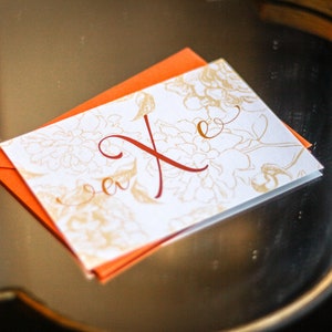 Orange Monogram Thank You Cards, Bat Mitzvah Stationery, Monogram Stationery - "Playful Calligraphy" Flat Thank You Cards - DEPOSIT