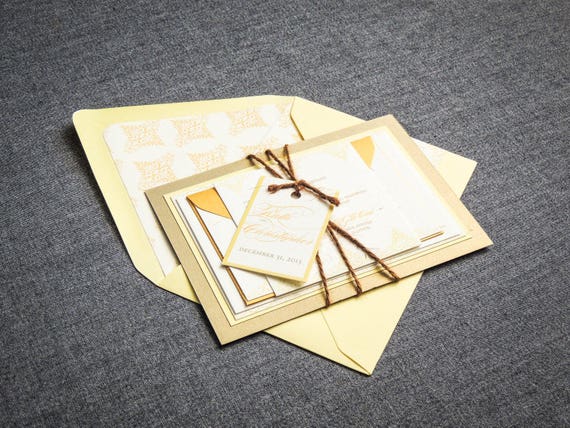 Yellow Wedding Invitations Destination Wedding Cursive Etsy