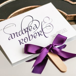 Purple Wedding Programs, Fan Programs, Beach or Destination Ceremony Programs, Order of Service - &quot;Dramatic Script&quot; Fan Program - DEPOSIT