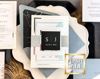 Modern Minimalistic Wedding Suite, Contemporary Vow Renewal or Engagement Party Invites, Bold Accents | Sample of "Simple Elegance" Design