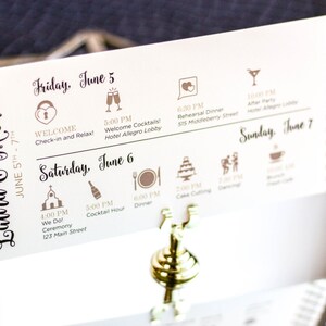 Boda en negro y tostado, tarjeta para eventos de fin de semana, bolsas de bienvenida, invitaciones con caligrafía, elegante - Itinerario de fin de semana "Caligrafía elegante" - DEPÓSITO