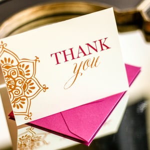 Hot Pink and Orange, Indian Wedding, Henna Stationery, Fun, Modern Wedding Thank You Card - "Modern Henna" Folded Thank You Card - DEPOSIT
