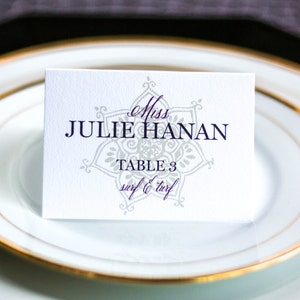 Elegant Indian Wedding Placecards, Special Event Seating Cards, Henna Personalized Name Cards - "Modern Henna" Tented Placecard v2 - DEPOSIT