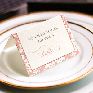 Wedding Placecards, Reception Seating, Event Place Cards, Dinner Party, Pink and Grey - "Classic Romance" Tented Placecard v4 - DEPOSIT