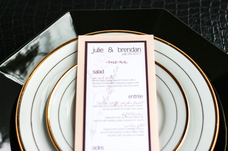 Table Decor Floral Reception Decor 2 Layers Graceful Botanic Flat Menu Wedding Menus DEPOSIT Dinner Menu Blush and Burgundy