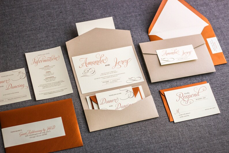 Copper Rustic Wedding, Fall Rustic Invite Suite, Country Wedding Invitation, Modern Rustic Suite- "Modern Swirl & Flourish" PF-NL-v3 SAMPLE bild 3