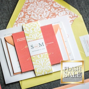 Pastel Wedding Invitation,  Summer Wedding Invitations, Yellow Beach Invites, Damask Invitations - &quot;Classic Romance&quot; FP-NL SAMPLE