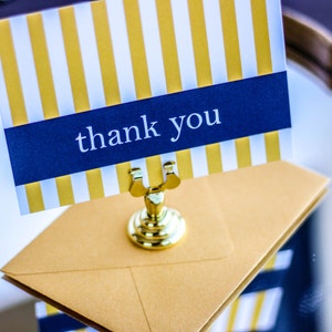 Gold and Navy Thank You Card, Preppy Stationery, Striped Notecard, Nautical Wedding Thank You - "Preppy Chic" Flat Thank You Cards - DEPOSIT