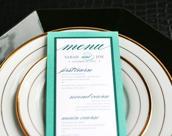 Teal and Aqua, Dinner Menu, Romantic Reception Menus, Wedding Menu, Classic Wedding - "Classic Romance" Flat Menu, 2 Layers - DEPOSIT