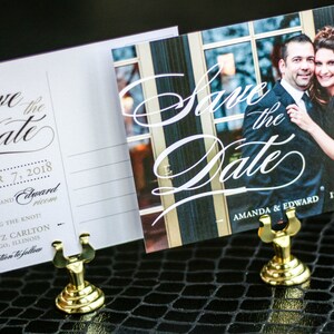 Black and Gold Wedding Announcement, Save the Date Cards, Elegant Invitations - "Classic Romance" Save the Date Photo Postcard - DEPOSIT