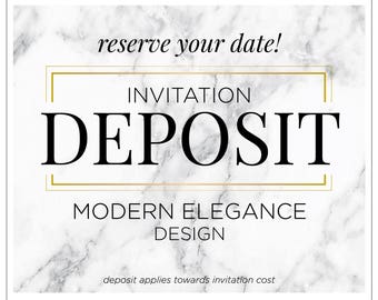 Modern Elegant Invitations, Marble Wedding Invitations, Modern Calligraphy Invitation, Printed Wedding Invite - "Modern Elegance" DEPOSIT